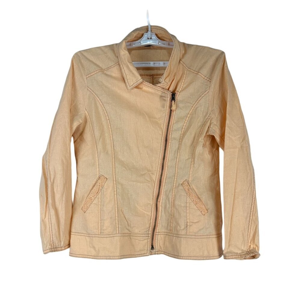 Maurices Peach Linen Blend Asymmetrical Zip Moto Jacket - Women's Size L